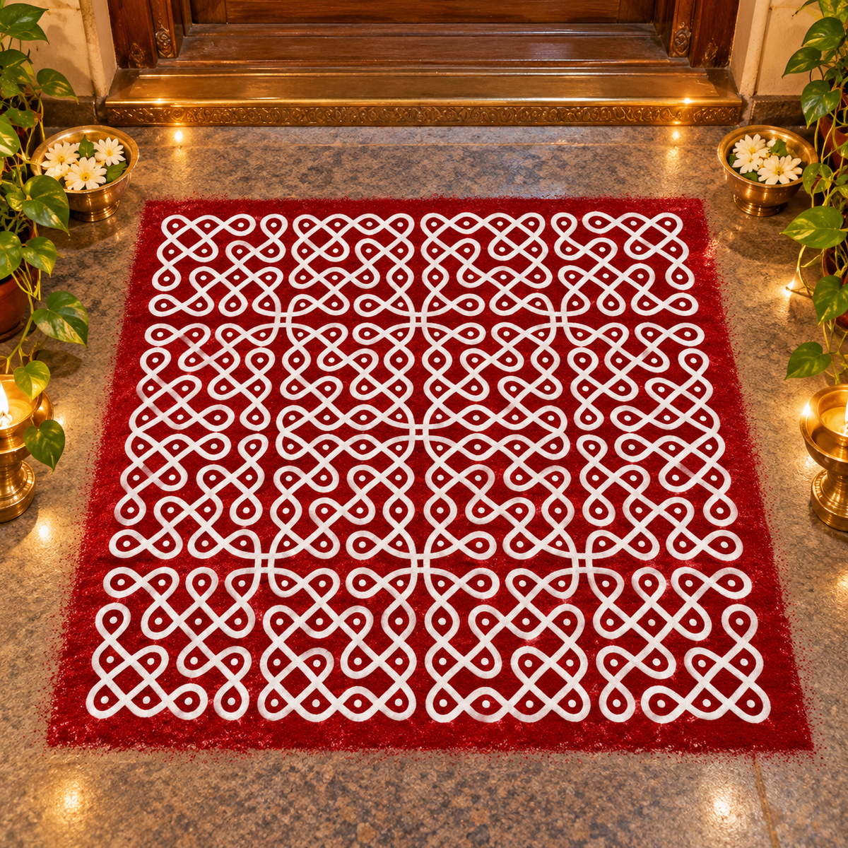 Traditional Chikku Kolam Stencil – Intricate Knot Design for Pooja & Festive Rangoli