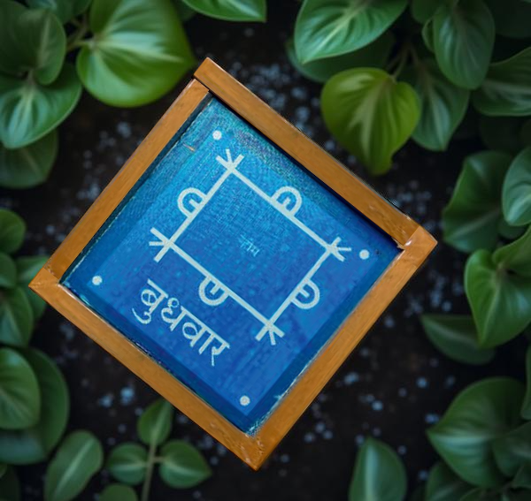 Rangly Geometric Kolam with Budhwar Rangoli Stencil Wooden 5*5 Inches Pack of 1 piece