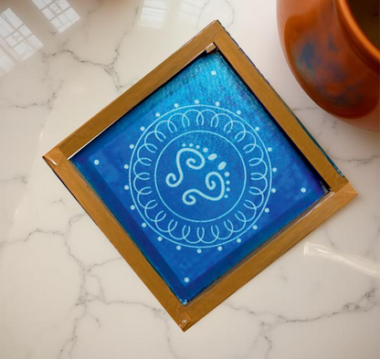 Rangly Laxmi charan paduka with Flower Design Rangoli Stencil Wooden 5*5 Inches Pack of 1 piece