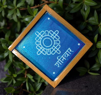 Rangly Mandala Geometric with Shanivar Kolam Rangoli Stencil Wooden 5*5 Inches Pack of 1 piece