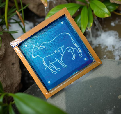 Rangly  Cow and calf Rangoli Stencil Wooden 5*5 Inches Pack of 1 piece