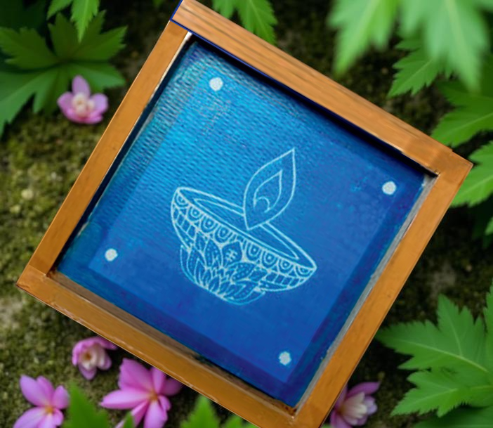 Rangly Lit Deepam (Diya) Rangoli Stencil Wooden 5*5 Inches Pack of 1 piece