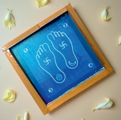 Rangly Lakshmi Padam with Swastik Model 2 Rangoli Stencil Wooden 5X5 inches Pack of 1 piece