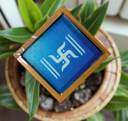 Rangly Swastik with Frame Rangoli Stencil Wooden 5*5 Inches Pack of 1 piece