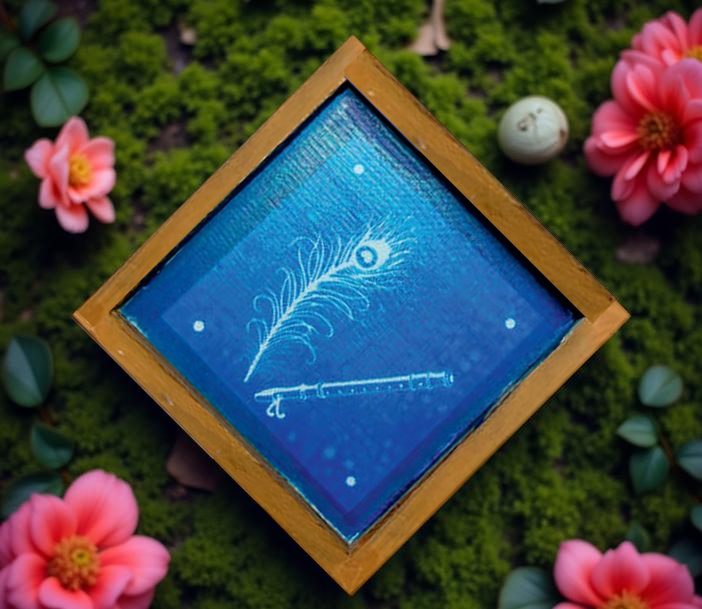 Rangly Flute & Peacock Feather Rangoli Stencil Wooden 5*5 Inches Pack of 1 piece