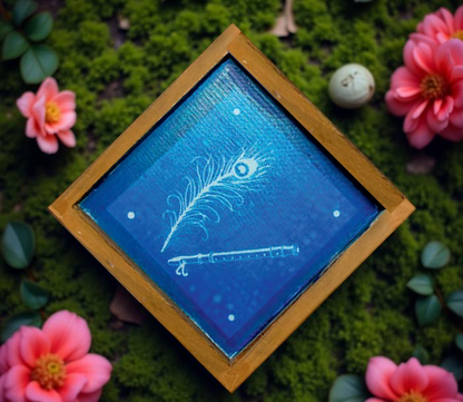 Rangly Flute & Peacock Feather Rangoli Stencil Wooden 5*5 Inches Pack of 1 piece