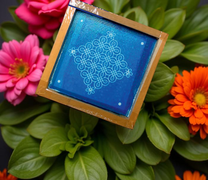 Rangly   Grid Mandala Rangoli Stencil Wooden 5*5 Inches Pack of 1 piece