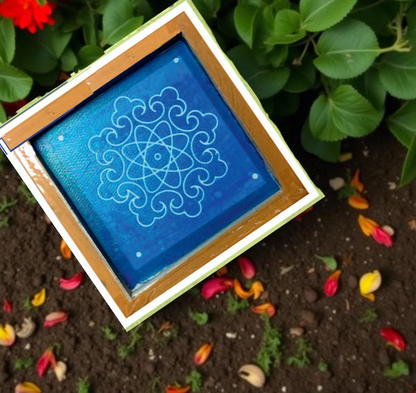 Rangly Floral geometric pattern Rangoli Stencil Wooden 5X5 inches  Pack of 1 piece