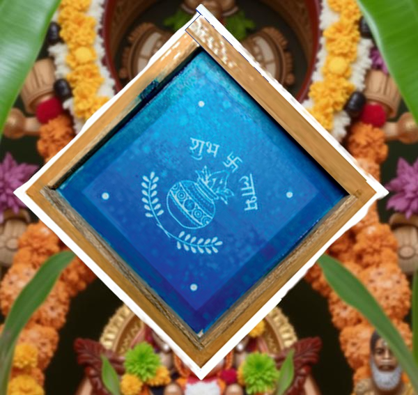 Rangly Kalash with Shubh Laabh Rangoli Stencil Wooden 5X5 inches Pack of 1 piece