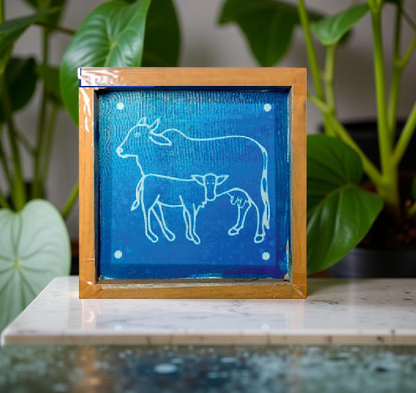 Rangly  Cow and calf Rangoli Stencil Wooden 5*5 Inches Pack of 1 piece