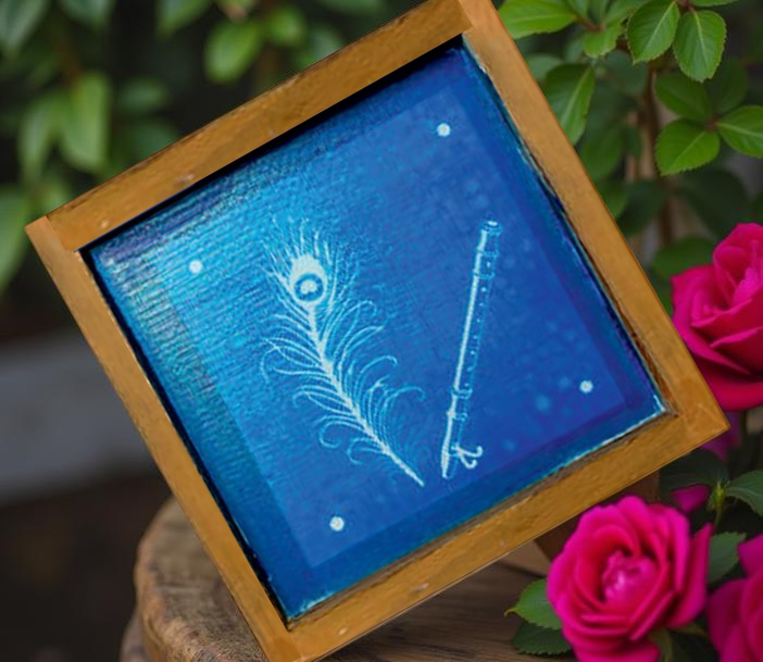 Rangly Flute & Peacock Feather Rangoli Stencil Wooden 5*5 Inches Pack of 1 piece