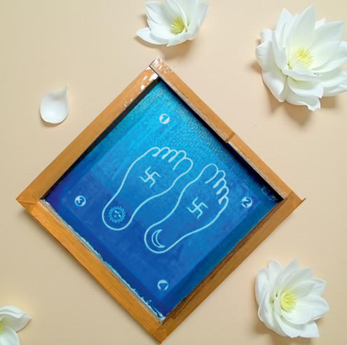 Rangly Lakshmi Padam with Swastik Model 2 Rangoli Stencil Wooden 5X5 inches Pack of 1 piece