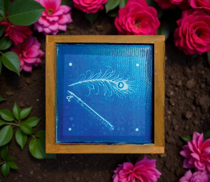 Rangly Flute & Peacock Feather Rangoli Stencil Wooden 5*5 Inches Pack of 1 piece