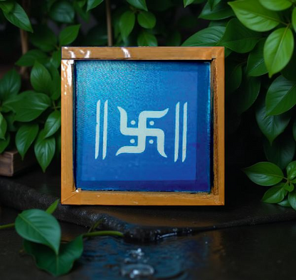 Rangly Swastik with Frame Rangoli Stencil Wooden 5*5 Inches Pack of 1 piece