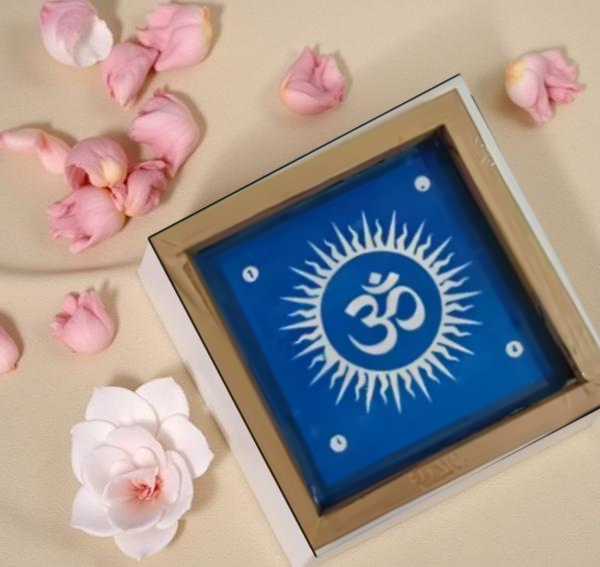 Rangly Om with Aura Rays Rangoli Stencil Wooden 5X5 inches  Pack of 1 piece