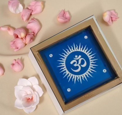 Rangly Om with Aura Rays Rangoli Stencil Wooden 5X5 inches  Pack of 1 piece