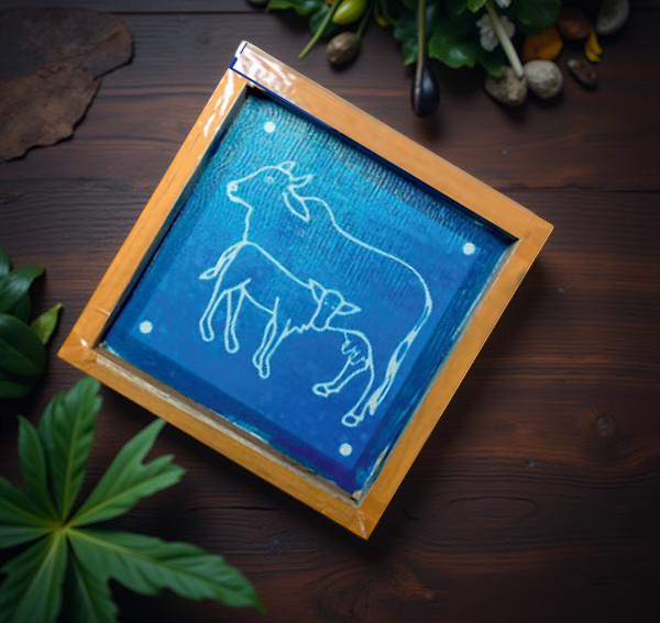 Rangly  Cow and calf Rangoli Stencil Wooden 5*5 Inches Pack of 1 piece