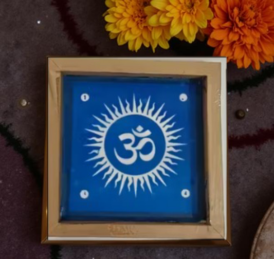 Rangly Om with Aura Rays Rangoli Stencil Wooden 5X5 inches  Pack of 1 piece