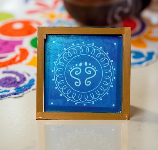 Rangly Laxmi charan paduka with Flower Design Rangoli Stencil Wooden 5*5 Inches Pack of 1 piece