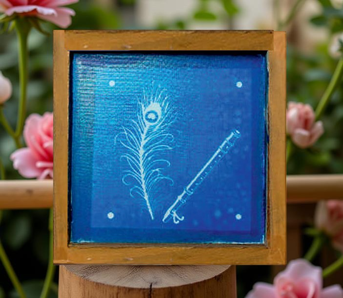 Rangly Flute & Peacock Feather Rangoli Stencil Wooden 5*5 Inches Pack of 1 piece