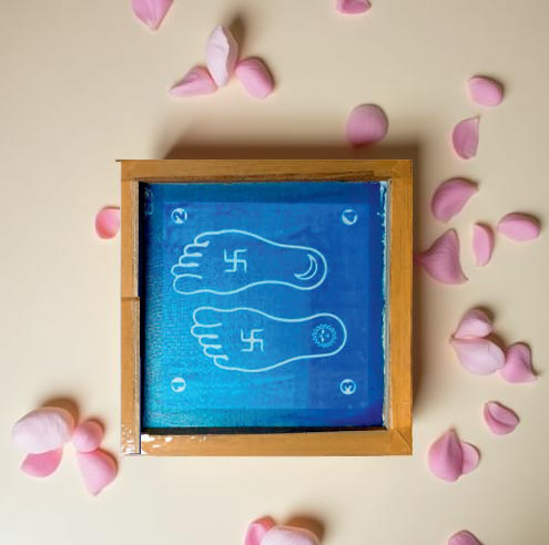 Rangly Lakshmi Padam with Swastik Model 2 Rangoli Stencil Wooden 5X5 inches Pack of 1 piece