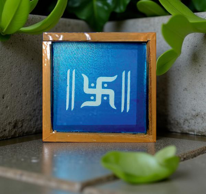 Rangly Swastik with Frame Rangoli Stencil Wooden 5*5 Inches Pack of 1 piece