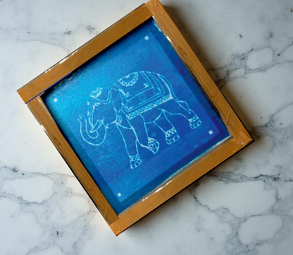 Rangly  Elephant with Trunk Raised Rangoli Stencil Wooden 5*5 Inches Pack of 1 piece