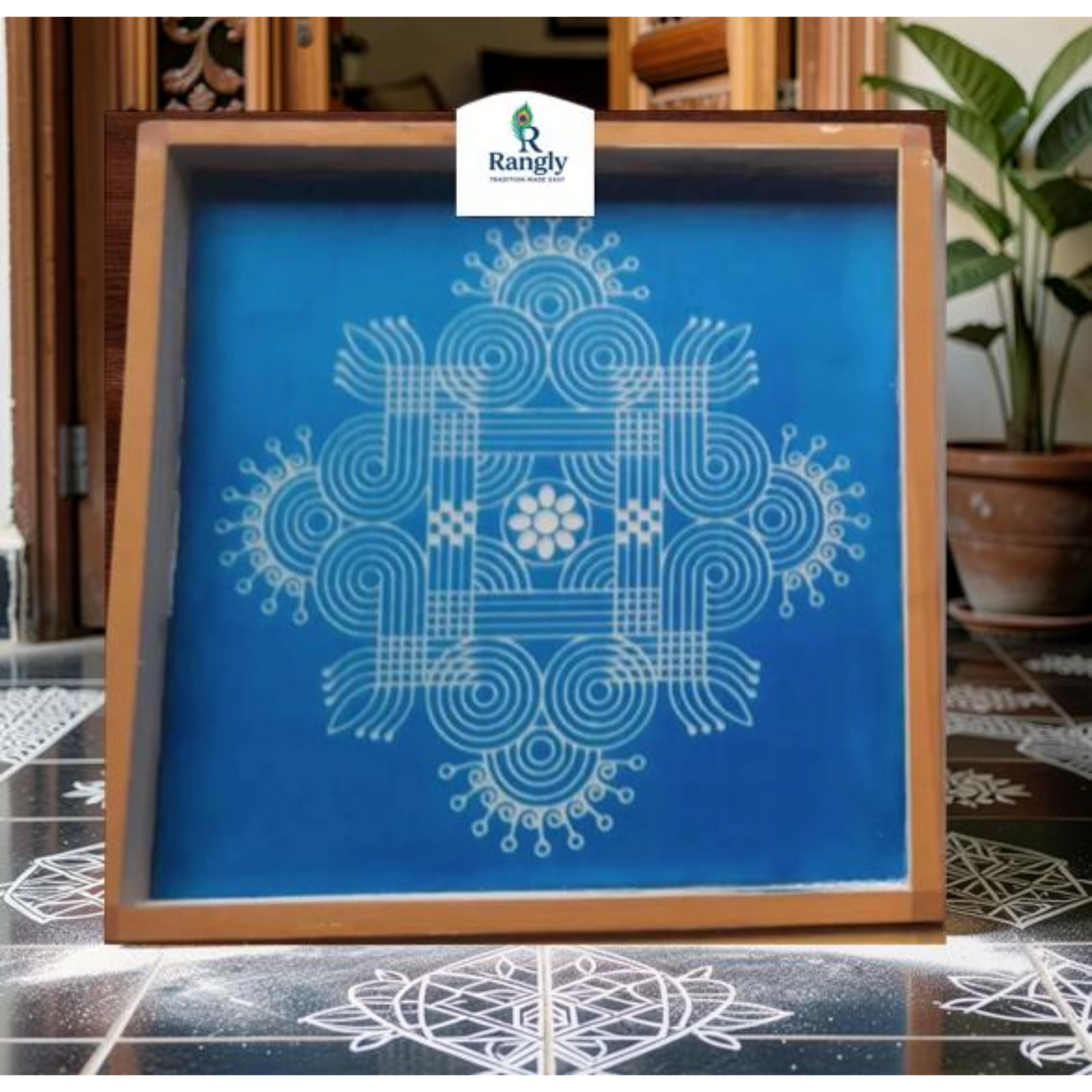 Rangly Wooden Square Rangoli  Pack of 1 piece - W206