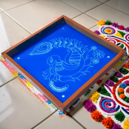 Rangly Peacock  Rangoli Design Stencil Wooden 13x13 Inches Pack of 1 piece