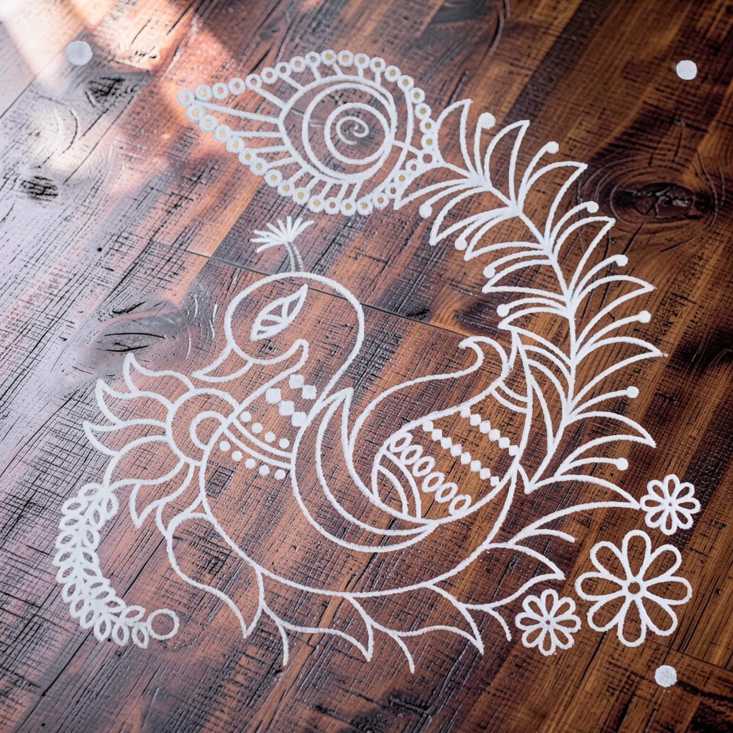 Rangly Peacock  Rangoli Design Stencil Wooden 13x13 Inches Pack of 1 piece