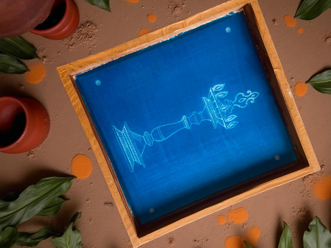 Rangly Kuthu Vilaku Rangoli Stencil Wooden 10x10 Inches Pack of 1 piece