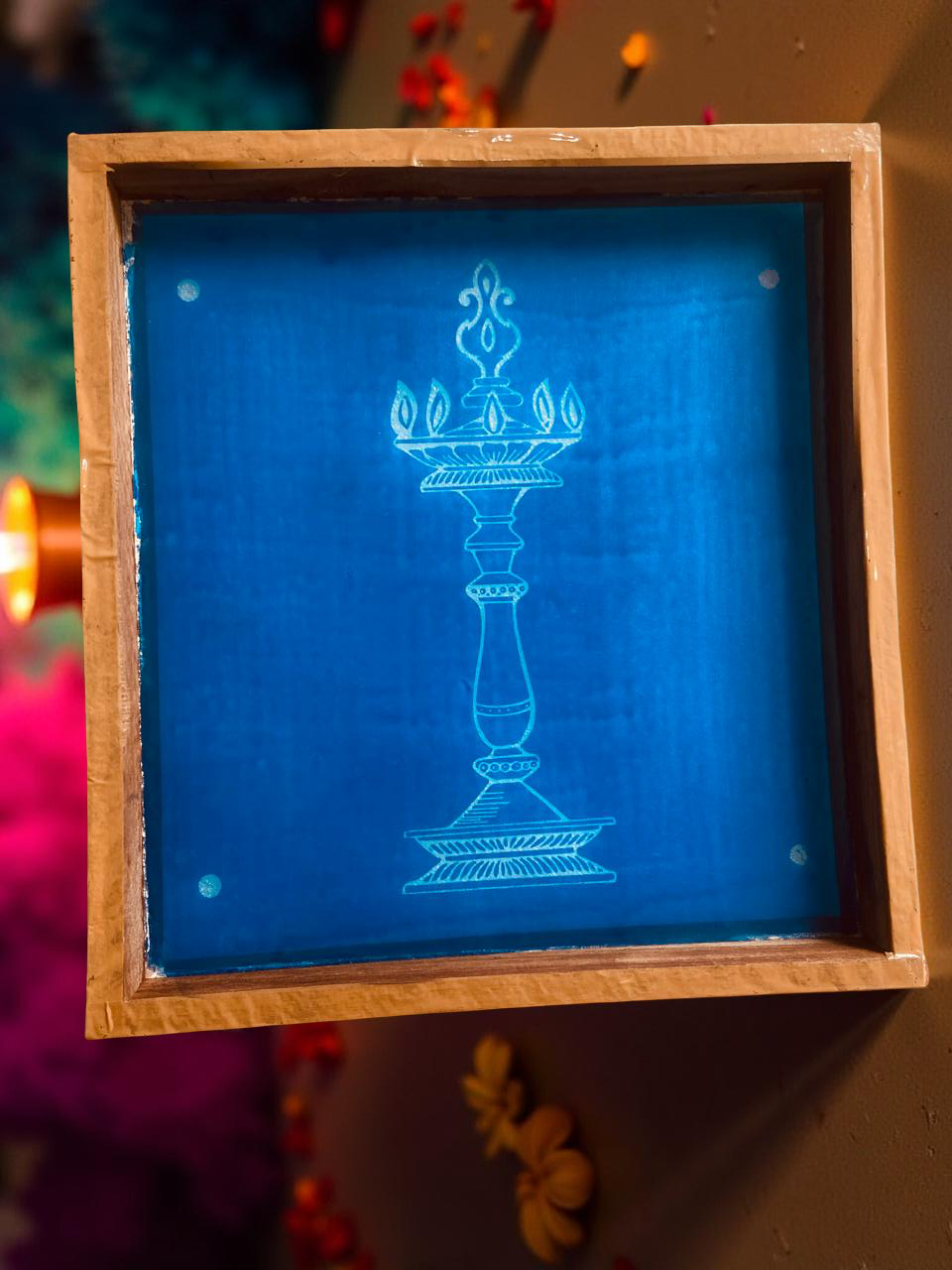 Rangly Kuthu Vilaku Rangoli Stencil Wooden 10x10 Inches Pack of 1 piece