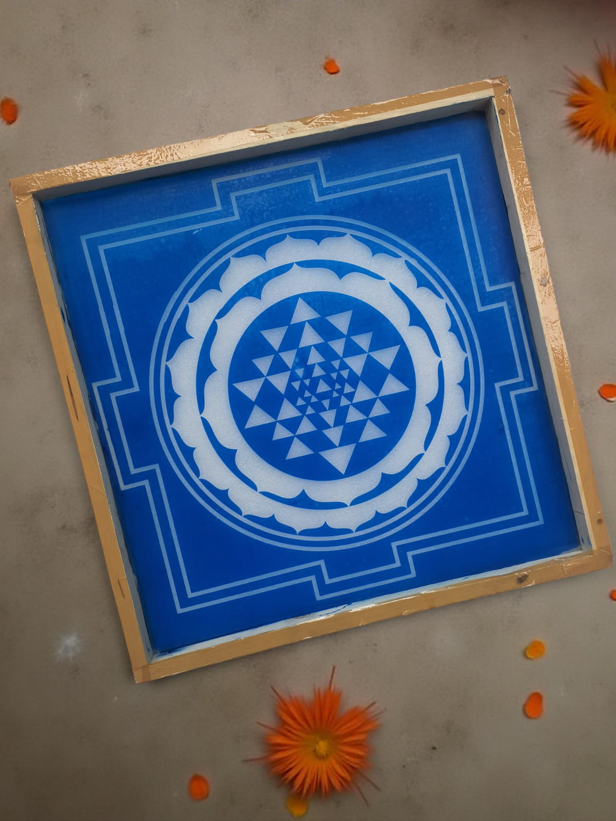 Rangly jumbo Sri Chakra Yantra  Rangoli Stencil Wooden 16x16 Inches Pack of 1 piece