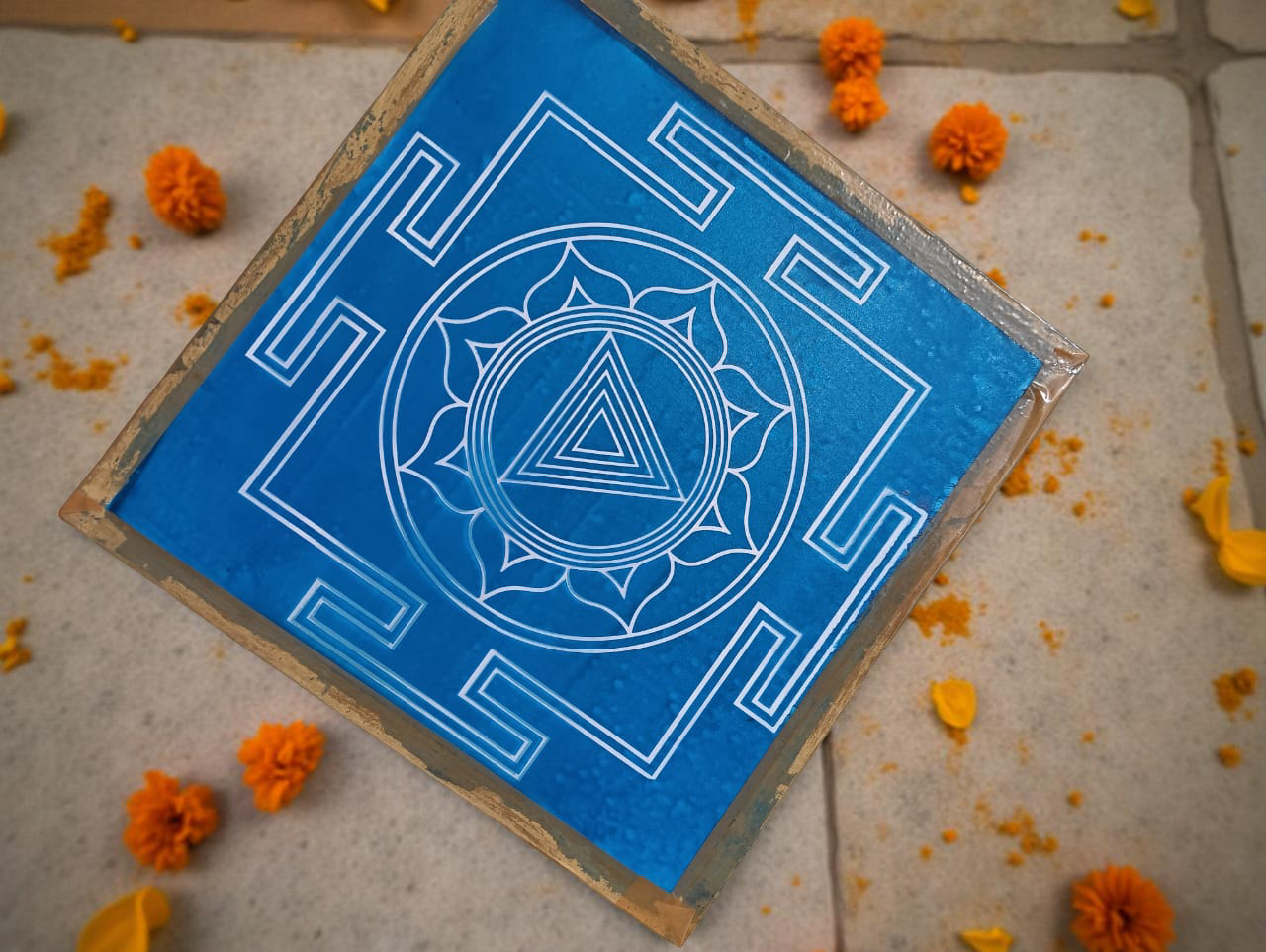 Rangly Kali Mandala Yantra Rangoli Stencil Wooden 13x13 Inches Pack of 1 piece