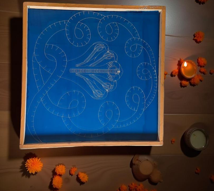 Rangly Jumbo Naga Model 2 Rangoli Stencil Wooden  30x30 Inches  Pack of 1 Piece