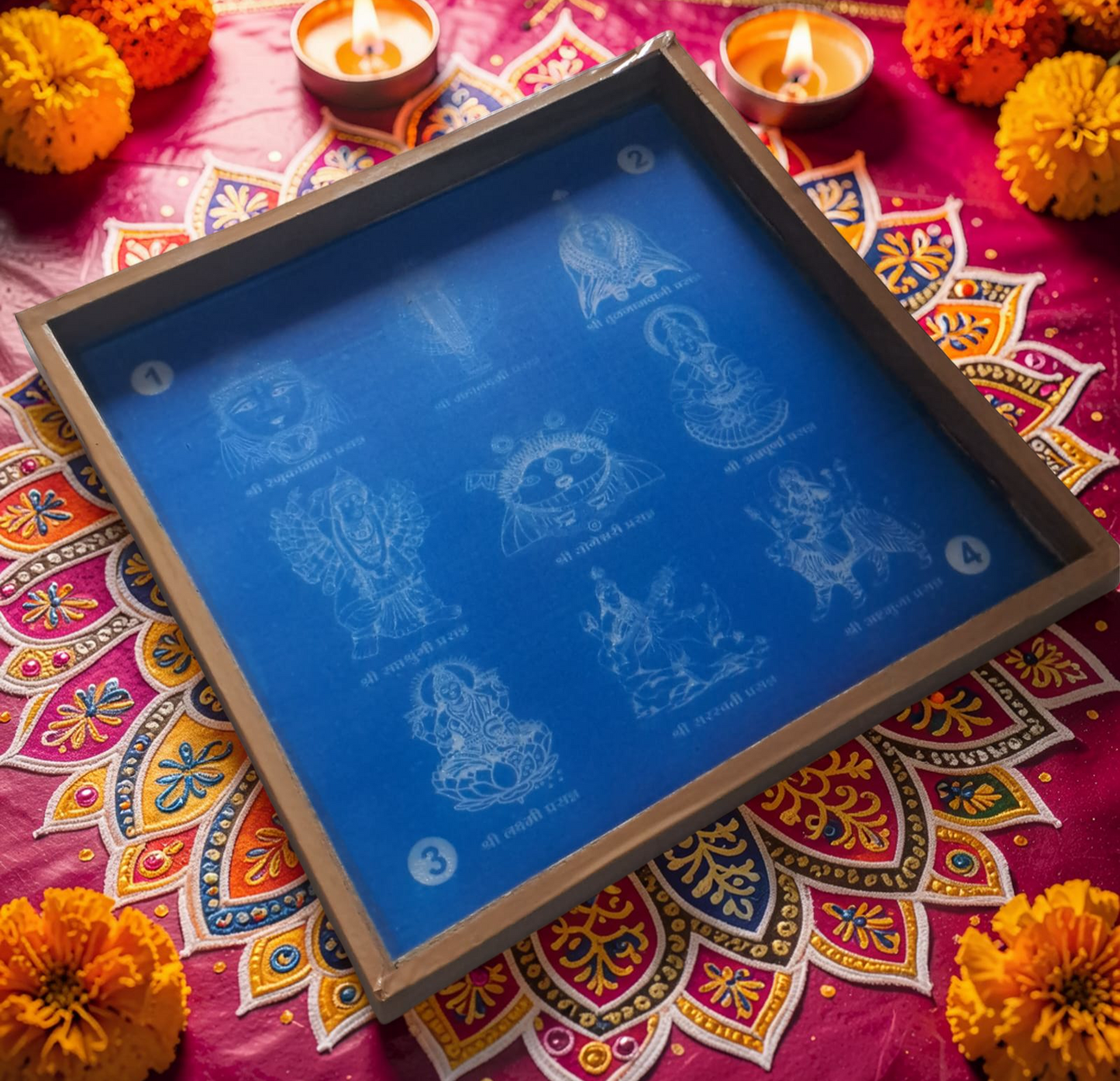 Rangly Kolam Navadurga Rangoli Stencil Wooden 13x13 Inches Pack of 1 piece