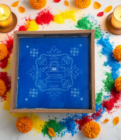 Rangly Shivalingam with flowers  Rangoli Stencil Wooden 10×10 inches Pack of 1 Piece