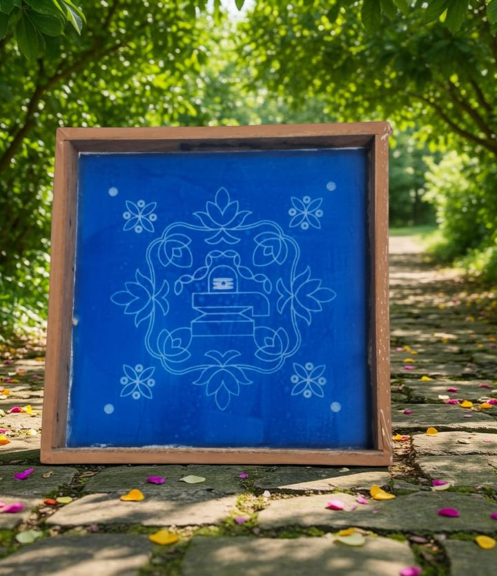 Rangly Shivalingam with flowers  Rangoli Stencil Wooden 10×10 inches Pack of 1 Piece