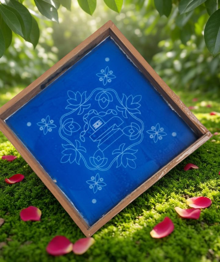 Rangly Shivalingam with flowers  Rangoli Stencil Wooden 10×10 inches Pack of 1 Piece