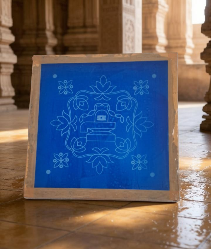 Rangly Shivalingam with flowers  Rangoli Stencil Wooden 10×10 inches Pack of 1 Piece