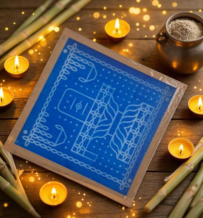 Rangly Shivalingam with flowers Model 4 Rangoli Stencil Wooden 10×10 inches Pack of 1 Piece