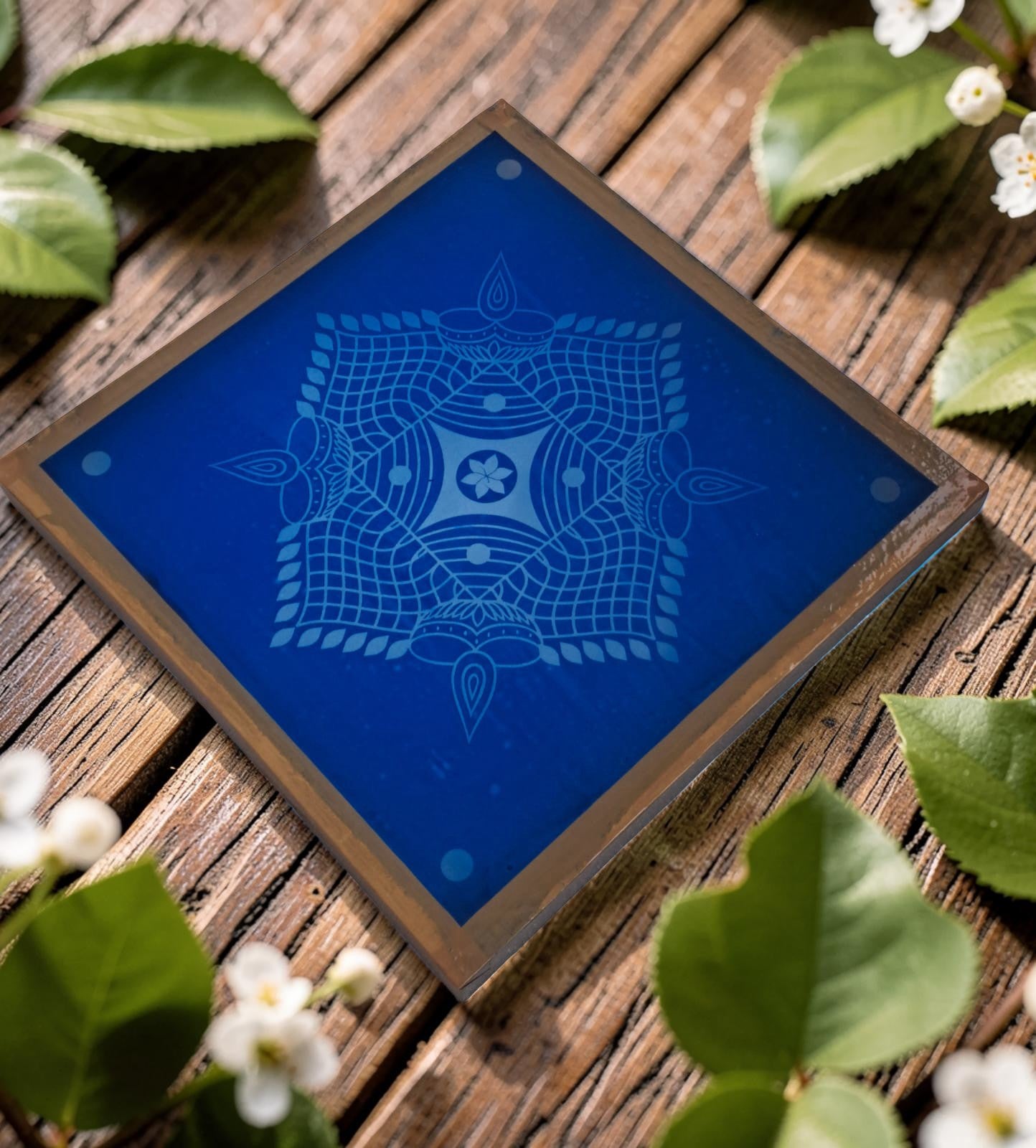 Rangly Padi Kolam  Rangoli Stencil Wooden 13x13 Inches Pack of 1 piece