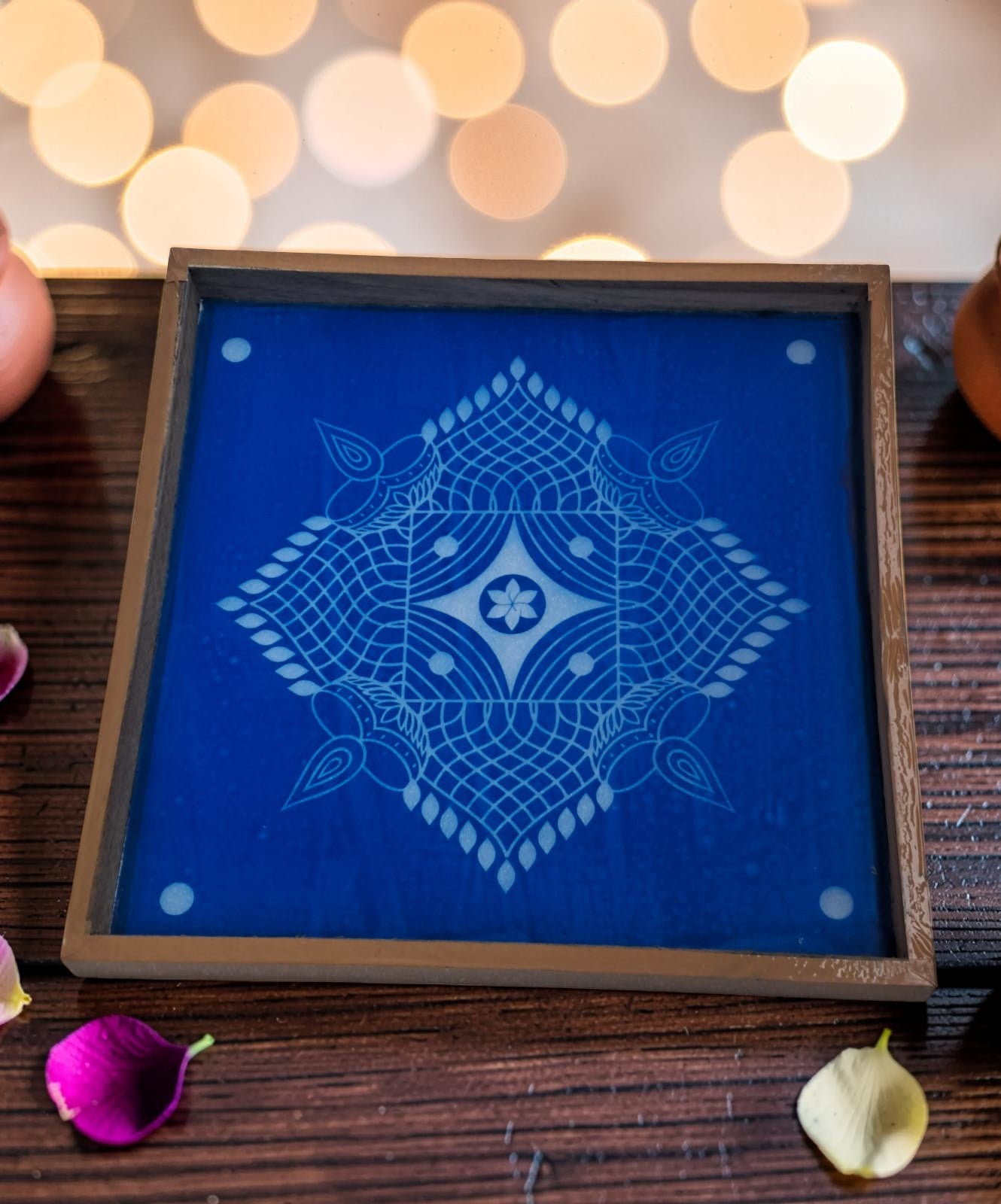 Rangly Padi Kolam  Rangoli Stencil Wooden 13x13 Inches Pack of 1 piece