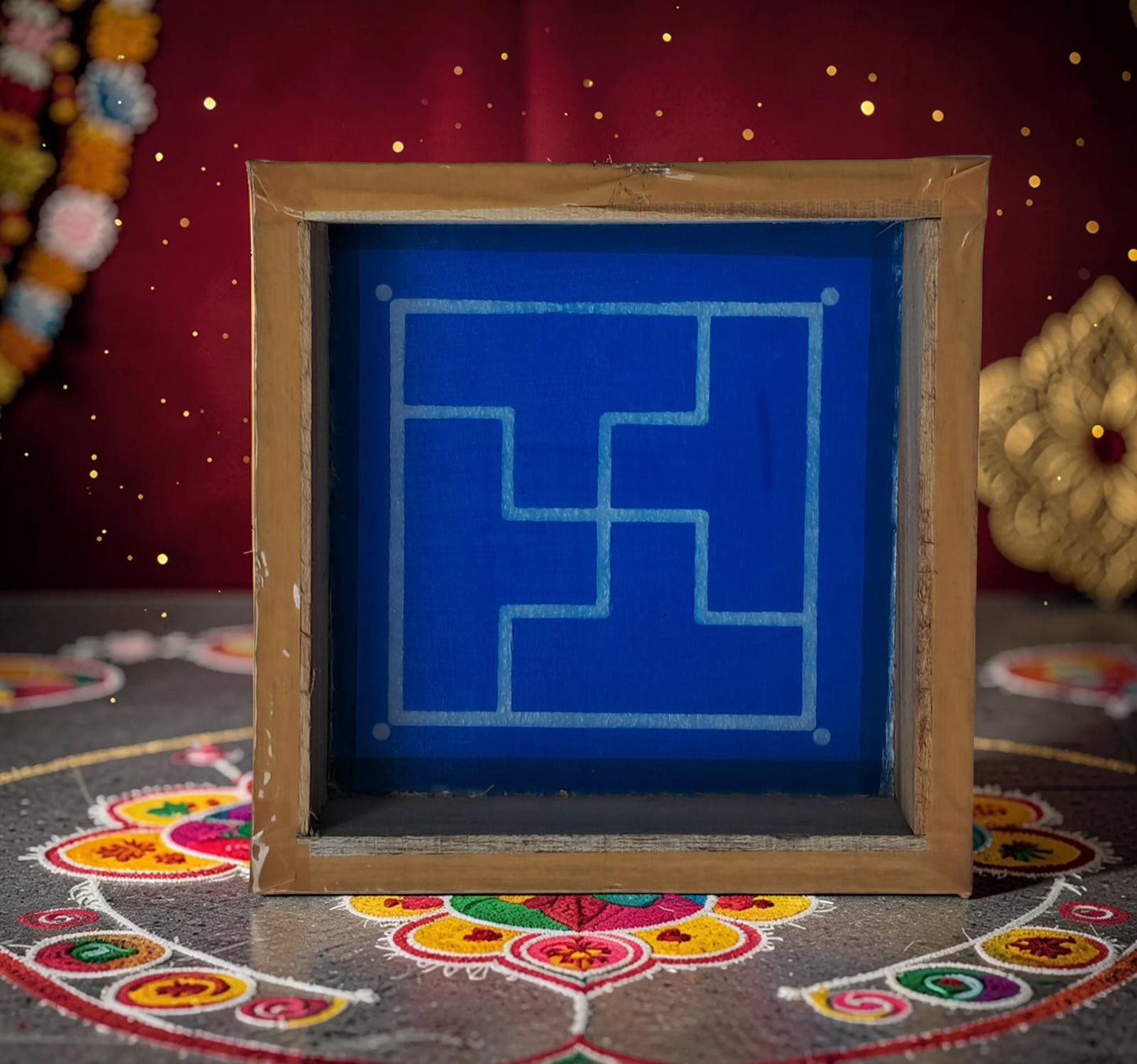 Rangly Swastika padhmam Design 2 Rangoli Stencil Wooden 13*13 Inches Pack of 1 piece