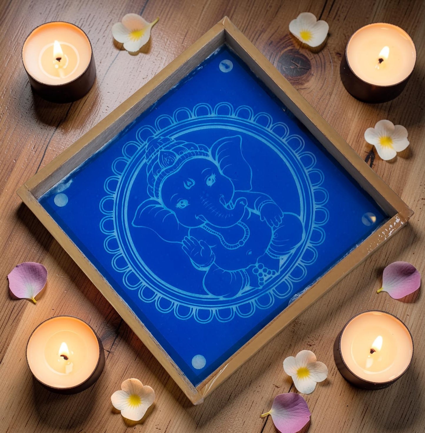 Rangly  Ganesh  with circle Rangoli Design Stencil Wooden 10x10 Inches Pack of 1 piece