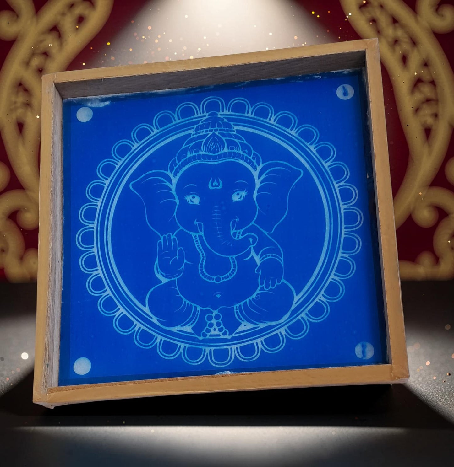 Rangly  Ganesh  with circle Rangoli Design Stencil Wooden 10x10 Inches Pack of 1 piece