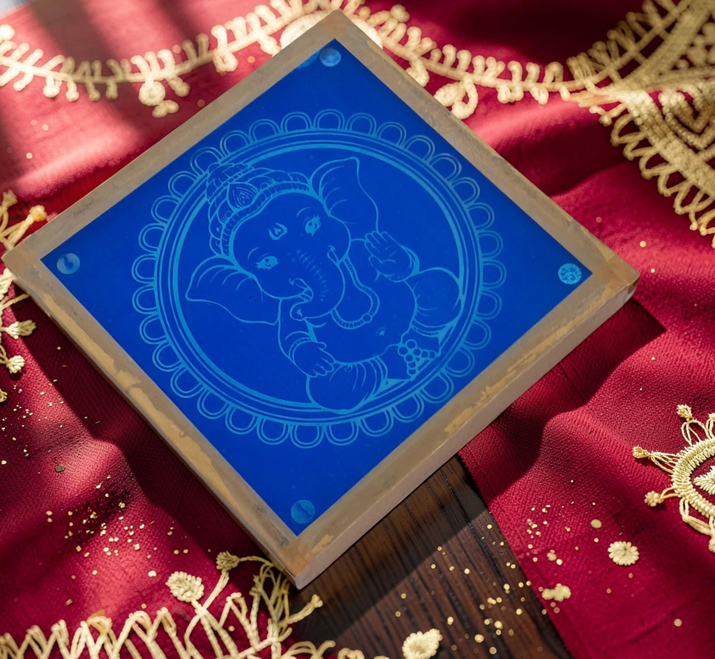 Rangly  Ganesh  with circle Rangoli Design Stencil Wooden 10x10 Inches Pack of 1 piece