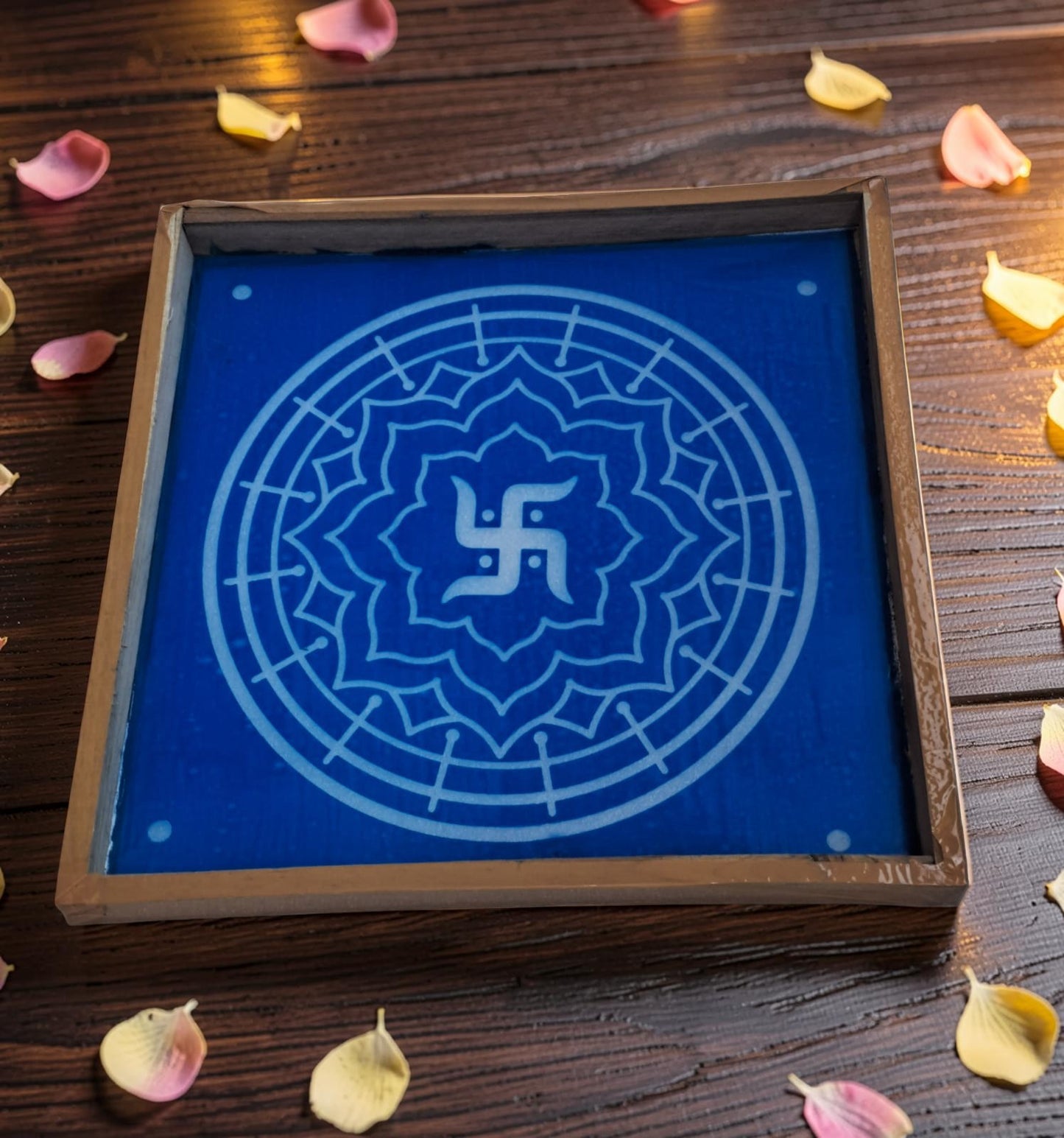 Rangly Swastik Padi Rangoli Design Stencil Wooden 13x13 Inches Pack of 1 piece