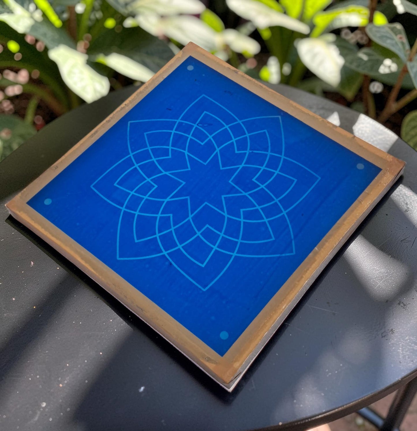 Rangly Hruday Kamal Kolam Rangoli Design Stencil Wooden 13x13 Inches Pack of 1 piece