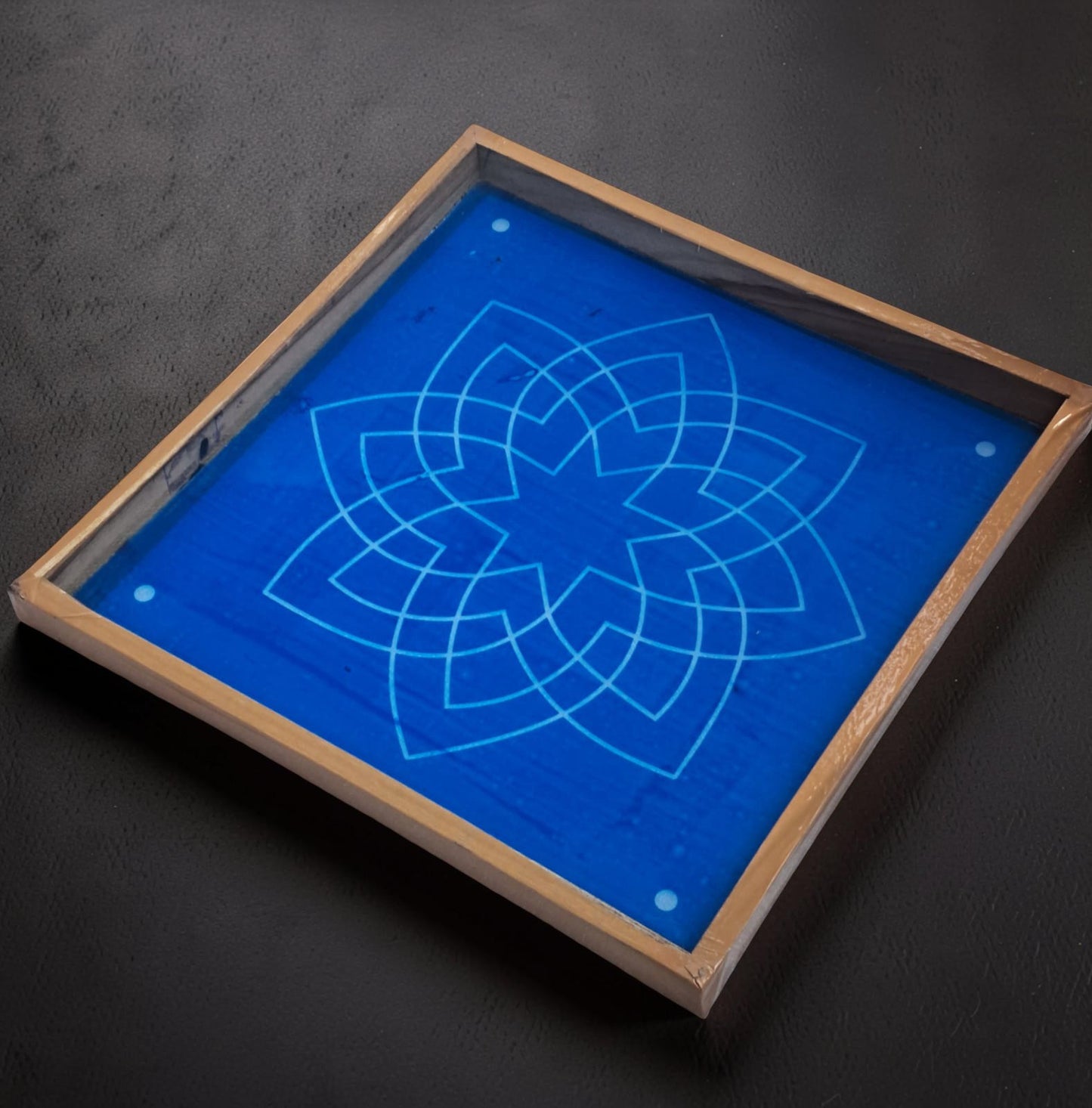 Rangly Hruday Kamal Kolam Rangoli Design Stencil Wooden 13x13 Inches Pack of 1 piece